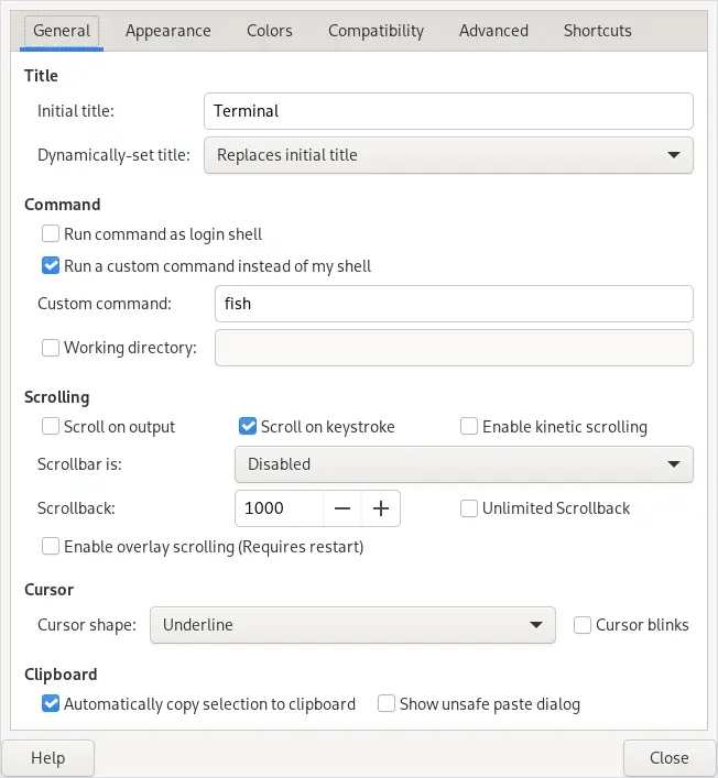 xfce4-terminal Preferences